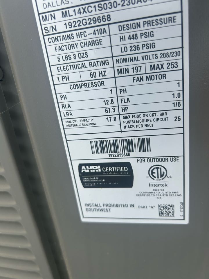 Hey Service on Lenox systems in farmers branch Texas