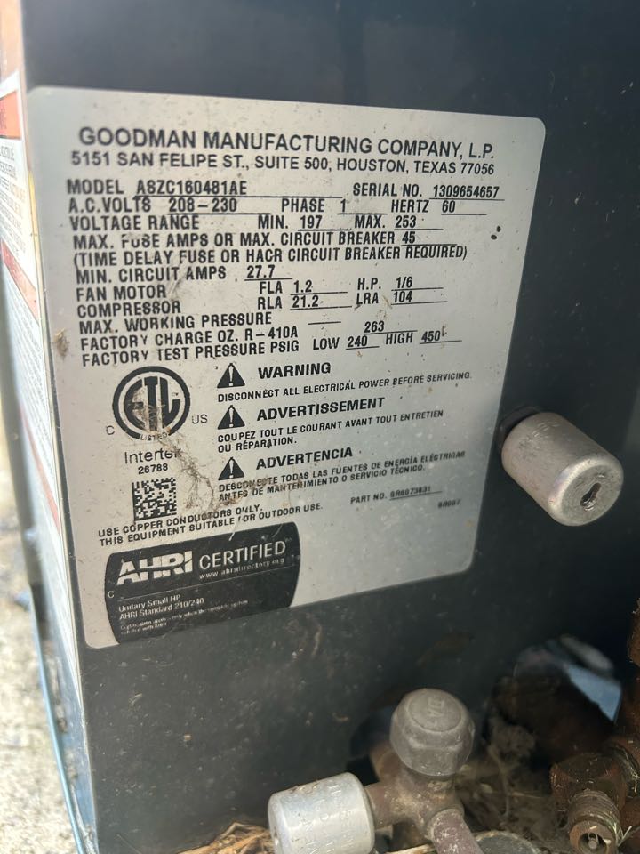 Servicing a Amana condenser for a family in Irving