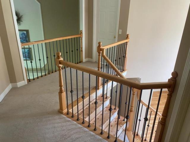 Out at a home in Lawrenceville, GA, where we installed new hardwood throughout home & refinished stair parts to match. Balusters, knuckles & shoes were also installed on stair rail.