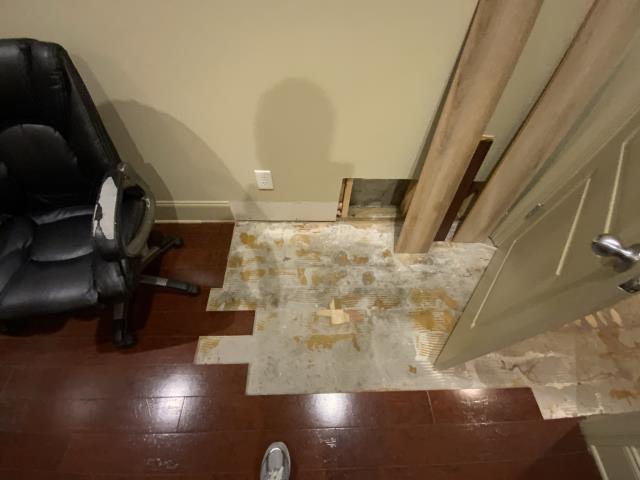 Replace water damaged flooring in a basement in Alpharetta, GA. 
