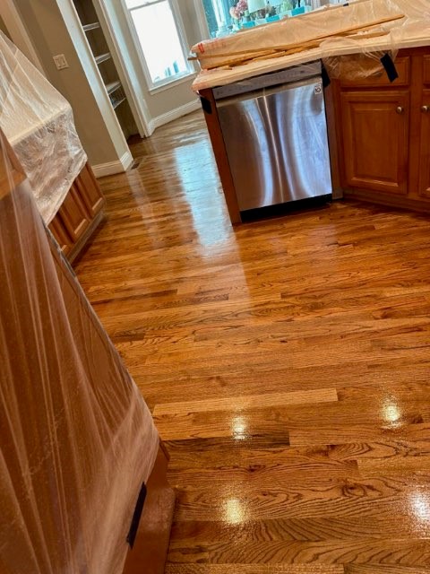 Sand and finished new and existing hardwood with stain color, special walnut, at this home in Kennesaw, GA. Sand and finished new and existing hardwood with stain color, special walnut, at this home in Kennesaw, GA.