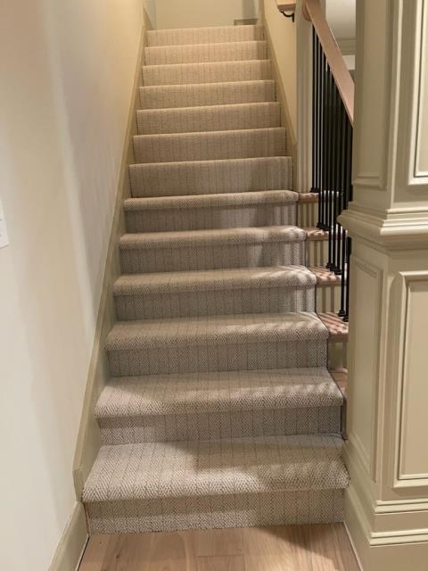 We installed a new carpet on these stairs today after giving them new stain and finish earlier this week in Alpharetta, GA.