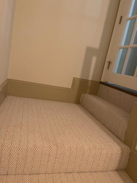 We installed a new carpet on these stairs today after giving them new stain and finish earlier this week in Alpharetta, GA.