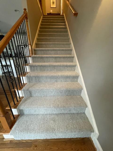 We recently completed a project in Atlanta, GA where we installed a beautiful pattern carpet running on solid oak wood stairs. We also installed the tile leading up to the stairs. 
We recently completed a project in Atlanta, GA where we installed a beautiful pattern carpet running on solid oak wood stairs. We also installed the tile leading up to the stairs.
