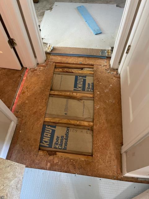 This client in Dallas, GA was in need of a small subfloor repair - we were able to pull back her carpet and pad, replace the damaged subfloor and get everything installed back in a day.