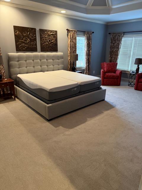 We installed new pattern carpet at this home in Acworth, GA. The client went with a subtle pattern in the bedrooms and common spaces and chose a bold pattern for the sitting room - looks so good!