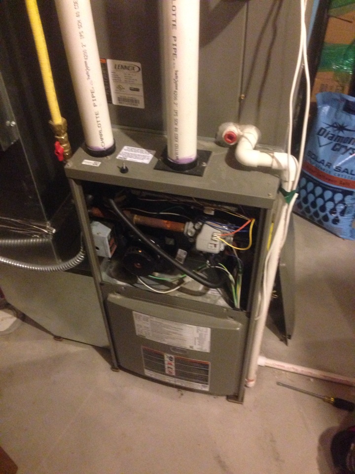 Furnace repair. Customer has a 3 year old Lennox furnace. Model ML193 UH070P36B-02. Furnace will light but not stay on. Remove snow and ice from vent. If your furnace is not working. Call for service today. 