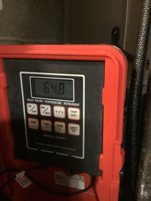 Completed installation of American Standard 90% efficient furnace and AC system in residential basement. System includes properly sealed ductwork with metallic tape at all seams and connections, and PVC ventilation piping. Final testing confirmed proper operation with supply air temperature reaching 648°F during heat cycle verification.