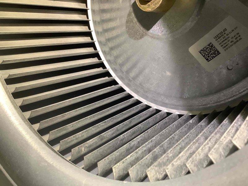 Completed routine MVP heating maintenance visit on 3-year-old system. Inspected copper coil components and examined blower wheel assembly for proper operation. Visual inspection showed normal wear with some minor discoloration in copper components but system functioning within normal parameters.