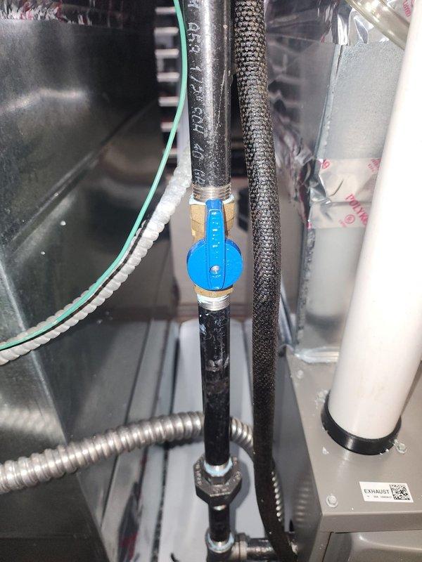 Successfully installed 90% efficient furnace with proper connections to existing plumbing system. Installed new black insulated refrigerant lines and connected to blue service valve. Completed installation with all required ducting modifications and verified system operation before departure.