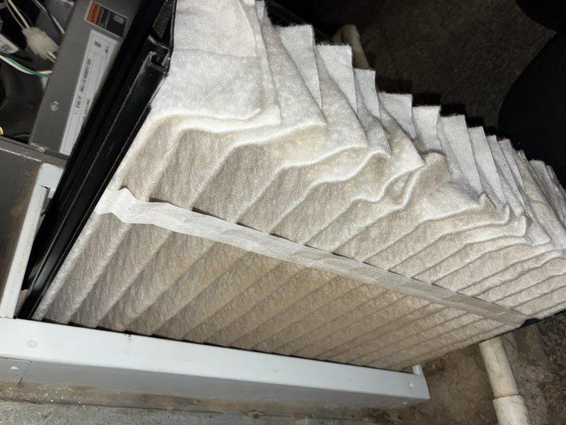 Performed scheduled maintenance on 4-year-old furnace system (rolled appointment from 12/2). Inspected blower wheel assembly and housing for proper operation. Replaced dirty accordion-style air filter with new one to ensure optimal airflow and system efficiency.
