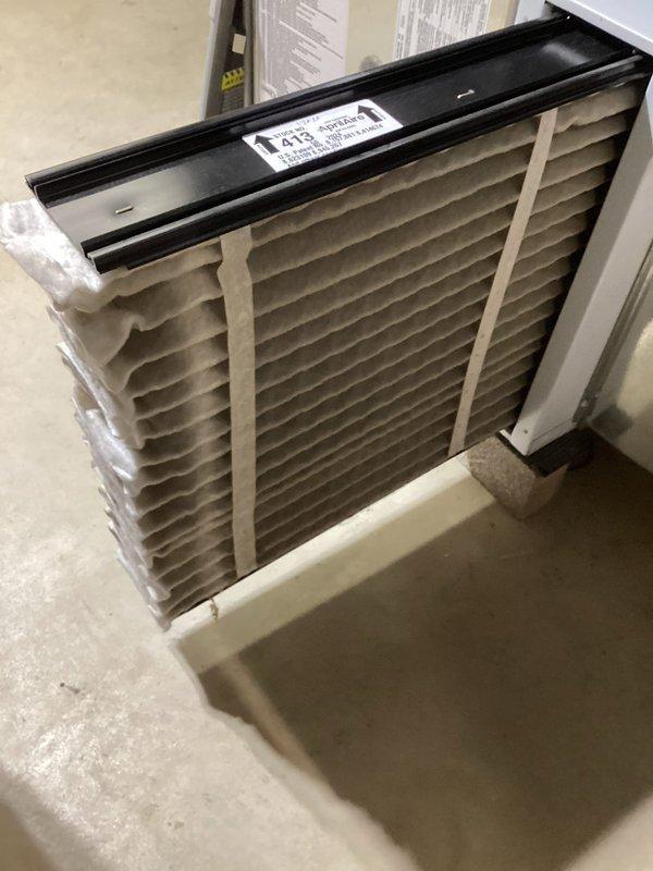 Performed scheduled MVP Heating maintenance service. Inspected and replaced humidifier filter component with new pleated filter (model #413). System now operating properly with clean filtration media installed.