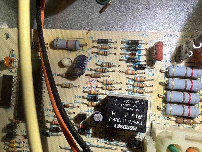 Performed winter tune-up service on 8-year-old furnace. Inspected and cleaned blower wheel assembly which showed minimal dust accumulation. Examined control board with GOODSKY relay components for proper functionality; all electrical connections and components were found in good working condition with no signs of wear or damage.