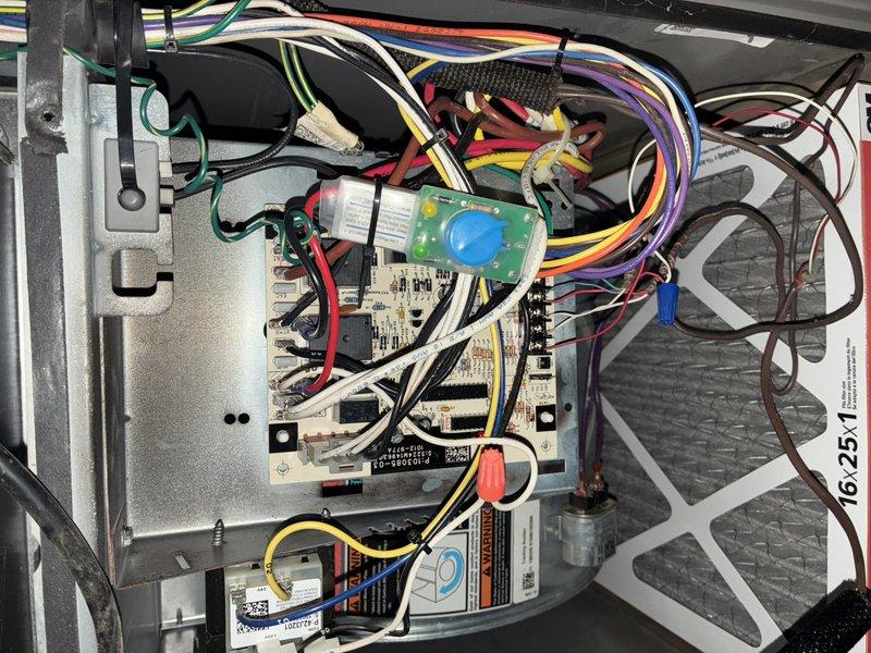 Completed routine HVAC maintenance on 6-year-old heating system. Inspected control board connections and electrical components, confirming proper wiring integrity across all circuits. Examined ductwork, condensate drainage system, and refrigerant lines, all functioning within normal parameters.