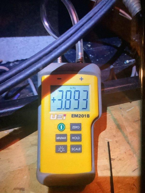 Performed scheduled furnace tune-up on 5-year-old system. Conducted comprehensive inspection including measuring static pressure (3.893+) using UEi EM201B meter. Equipment is functioning properly with no operational issues identified. All components inspected and maintenance completed per manufacturer specifications.