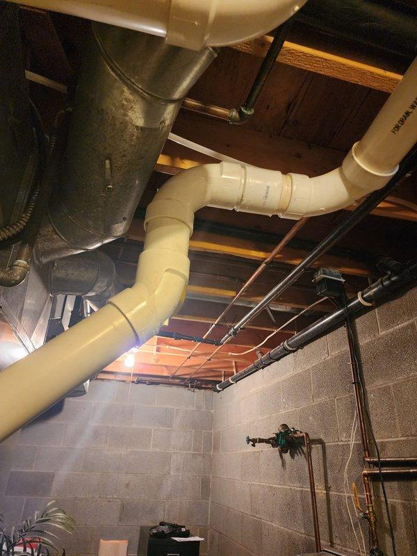 Completed return service call for Taylor to replace previously identified leaking section of PVC drainage pipes in basement area. Installed new PVC pipe sections with proper joints and connections, resolving the drainage issue. All components were tested and confirmed to be functioning properly with no leaks.