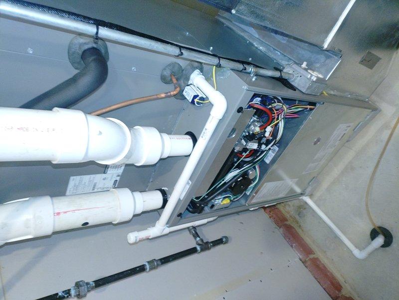 Performed scheduled furnace checkup on relatively new unit (less than one year old). Inspected electrical connections, verified proper function of PVC ventilation system, and examined water heater installation. All components operating within normal parameters with no issues identified.