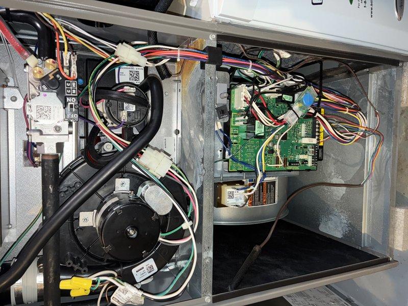 Performed scheduled preventative maintenance on 6-year-old BS-MVP heating system. Replaced severely clogged air filter which was restricting airflow. Inspected blower motor, control board and electrical connections - all components functioning properly with no issues detected.