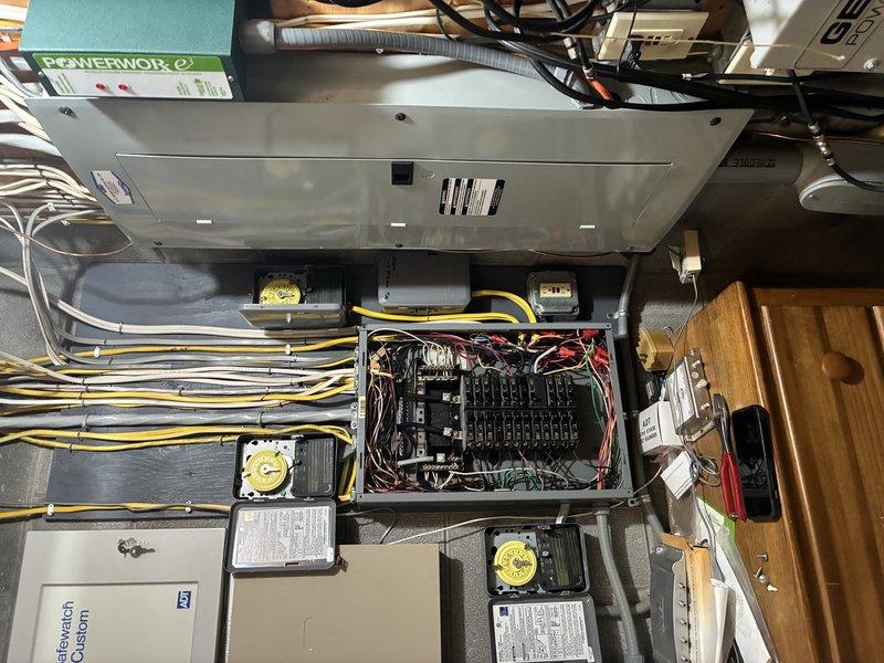 Conducted inspection of sub-panel and identified code violation per NEC 2023 250.6 where equipment grounding conductors (EGCs) were incorrectly terminated on the neutral bar. Documented the installation with photos showing the circuit breaker configuration and wiring arrangement. Informed customer that corrections are required to relocate EGCs to the proper grounding bar to eliminate objectionable current flow, and that verification photos can be submitted through VuSpex GO app.