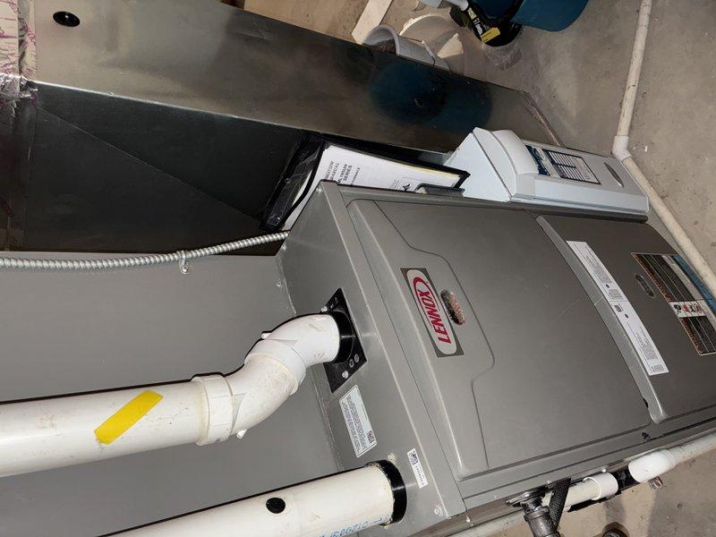 Performed scheduled maintenance on 8-year-old Lennox heating system. Inspected all components including furnace, air handler, PVC piping/drainage system, and electrical connections. System is functioning properly with no issues identified at this time.