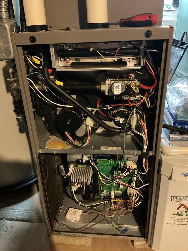 Completed annual heating maintenance service on 1-year-old BS-MVP unit. Accessed interior components for inspection and cleaning, focusing on the gas valve assembly, heat exchanger, and control board connections. All wiring connections were verified secure, and system operation was confirmed to manufacturer specifications.