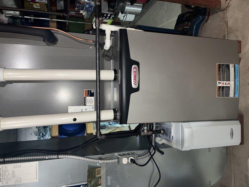 Performed routine maintenance service on Lennox natural gas furnace. Inspected system components and connections for proper operation. Checked and confirmed filter is in good condition with no excessive buildup or damage requiring replacement.