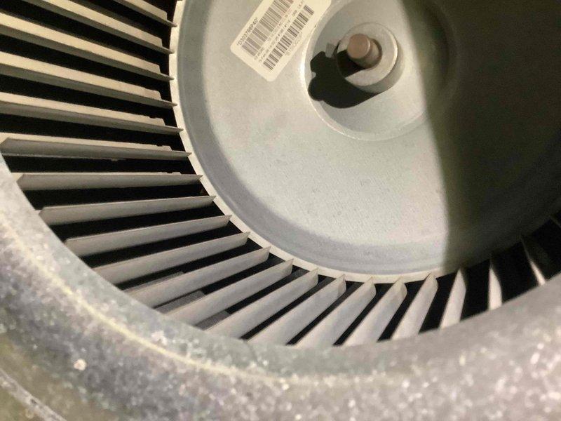 Performed scheduled maintenance on two heating systems (5-year-old and 6-year-old units). Inspected and documented condition of blower wheel assembly and heat exchanger components. Noted dust accumulation and cobwebs requiring cleaning to maintain optimal system performance.