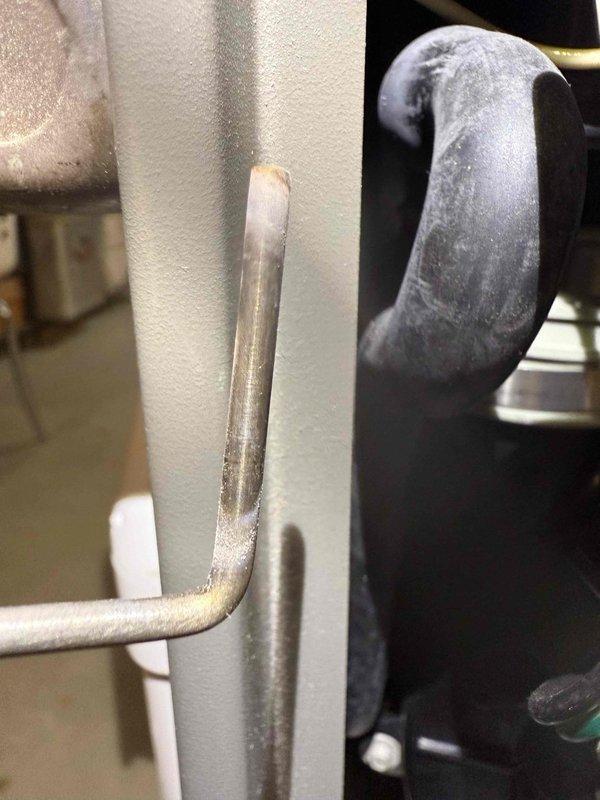 Performed scheduled MVP furnace maintenance visit. Observed frosting and ice accumulation on copper refrigerant line indicating potential refrigerant flow issues. Inspected ventilation louvers and adjustment mechanisms for proper operation and airflow control.