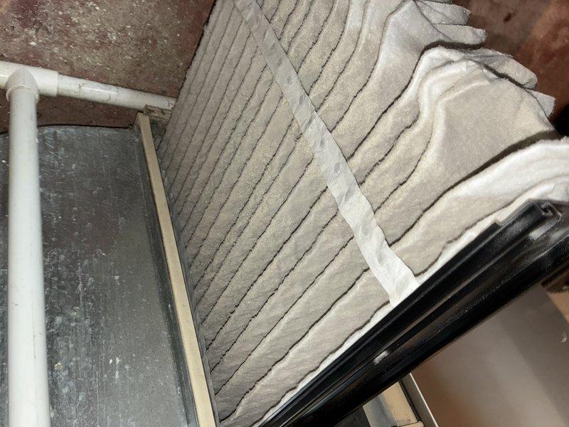 Performed annual maintenance on 6-year-old furnace system. Inspected ductwork and evaluated filter condition - discovered severely clogged filter with extensive dust and debris accumulation throughout pleated surfaces. Recommended immediate filter replacement to restore proper airflow and system efficiency.