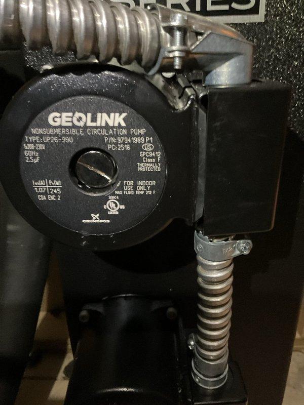 Responded to service call for a non-operational PCB Geo system installed in September 2025. Inspection revealed issues with the GEOLINK nonsubmersible circulation pump (TYPE: UP25-99U) and zone controls on the Water Furnace geothermal unit. Diagnosed and resolved zone control malfunction, restoring system to proper operation.