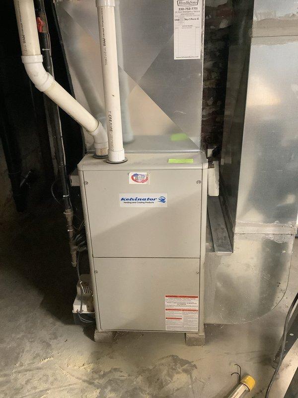Responded to service call for Kelvinator furnace short-cycling issue where unit was shutting off after approximately 10 minutes of operation despite producing heat. Inspection revealed heavily soiled air filter causing restricted airflow. Replaced dirty filter to restore proper system operation and airflow. Verified proper furnace function through complete heating cycle with normal temperature rise at thermostat.