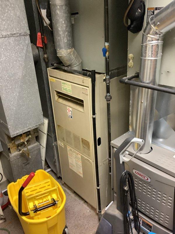 Completed replacement of Furnace #1 in multi-unit HVAC system. Installation included connecting all necessary ductwork, electrical components, and exhaust piping. Post-installation temperature testing confirmed proper operation with supply air temperature reaching 124.1°F.