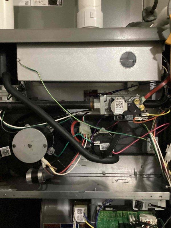 Performed scheduled MVP heating maintenance service on 13-year-old system. Replaced 24x10 filter at no charge per previous arrangement. Inspected and photographed PVC ventilation components and internal control board/wiring assembly - all components functioning properly with no issues identified.