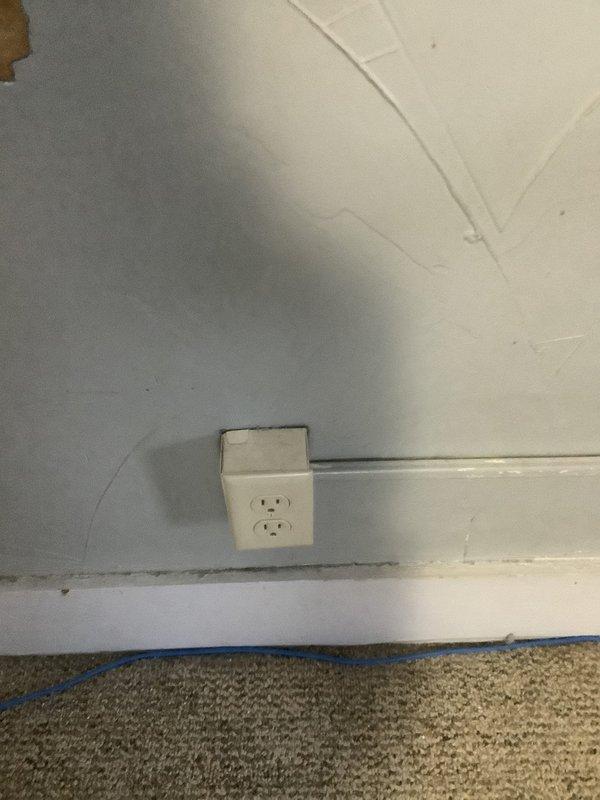 Replaced damaged electrical receptacle that had been blown by a heater. Removed old outlet, installed new duplex receptacle with proper wire connections, and secured outlet cover plate. Verified proper functionality after installation was complete.