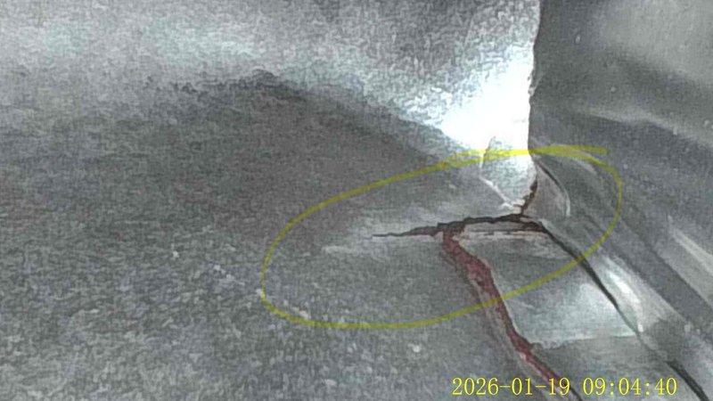 Performed scheduled maintenance on 12-year-old furnace. Replaced heavily soiled air filter. Identified and documented structural crack with oxidation, marked with yellow indicator for future reference.