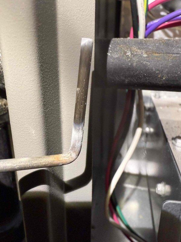Responded to no heat call for 7-year-old furnace. Upon inspection, identified damaged flame sensor rod with visible corrosion. Replaced flame sensor, cleaned connections, and verified proper ignition sequence. System now operating correctly with heat restored; home temperature returning to normal from 64°F.