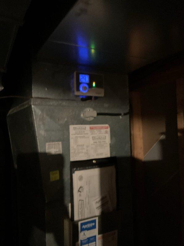 Performed annual preventive maintenance on customer's 1-year-old heating system. Inspected furnace components and control panel, which showed normal operation with all indicator lights functioning properly. Replaced air filter during service visit and confirmed system is operating at optimal efficiency.