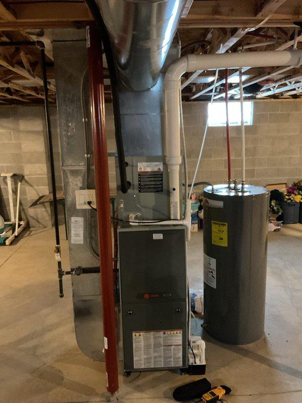 Performed scheduled maintenance on 8-year-old MVP gas furnace. Conducted combustion analysis with digital analyzer to verify proper operation. Inspected heat exchanger, blower assembly, and ductwork connections. System tested and confirmed proper temperature rise within manufacturer specifications.