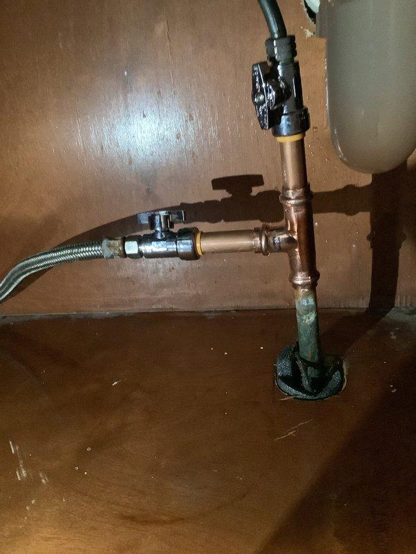Completed replacement of ice maker shutoff valve as requested, along with installation of new shutoff valves for kitchen faucet and hot water line. All copper connections properly fitted and tested for leaks, with new brass fittings secured to ensure proper water flow and prevent future leakage issues.