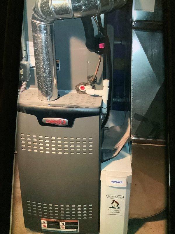 Completed routine maintenance on Lennox heating system as part of MVP Heating Visit (PWI). Inspected furnace unit, ductwork, and Aprilaire humidifier for proper operation. Replaced pleated air filter to ensure optimal system performance and air quality.