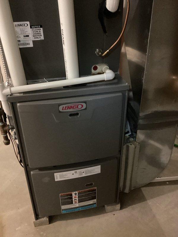 Completed routine maintenance tune-up on 5-year-old Lennox gas furnace. Inspected and serviced all components including burners, heat exchanger, and blower assembly. Verified proper operation of Arzel zoning system control and confirmed all zones functioning correctly. System is operating at manufacturer specifications with no issues detected.