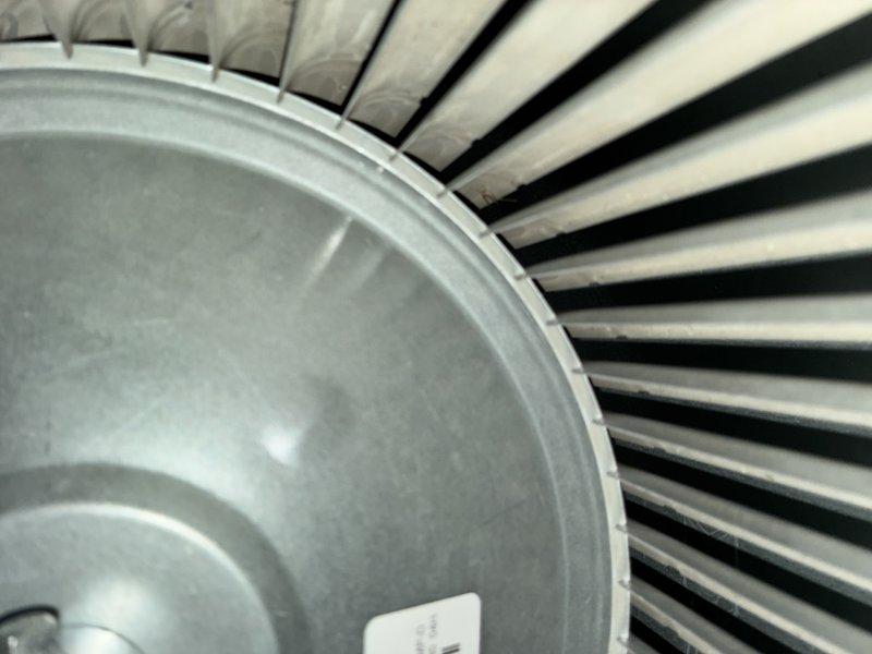 Performed scheduled MVP heating maintenance service at multiple locations. Inspected blower wheel assembly, noting light dust accumulation on fan blades. Cleaned and checked fan components to ensure proper operation of the heating system.