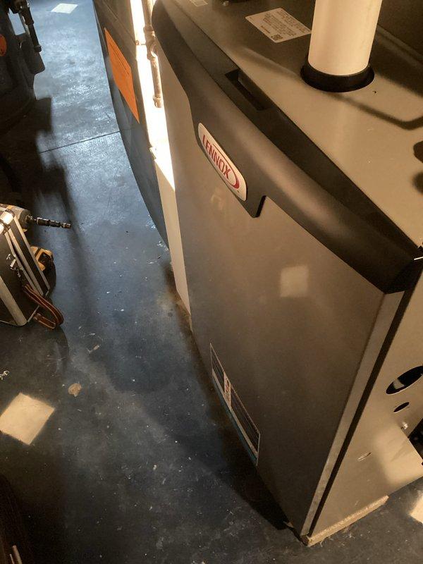 Performed recurring MVP Heating maintenance service on Lennox HVAC system. Inspected and documented condition of pleated air filter in housing. System components appear to be functioning properly with no visible issues noted.