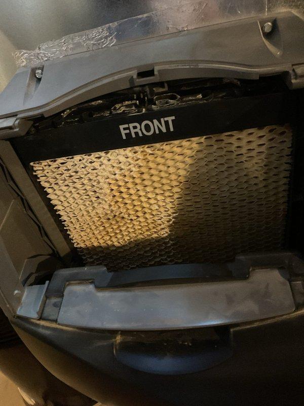 Performed scheduled MVP Heating maintenance at client's residence after 2pm as requested. Inspected ventilation system and identified significant corrosion and oxidation on metal piping connections. Examined filter components which were accessible but showing signs of dust accumulation. Documented condition of internal wiring and connections which remain functional despite equipment age.