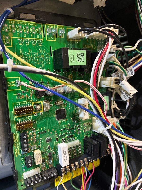 Performed scheduled MVP Heating Visit on Lennox system. Inspected ECM drive control board and all electrical connections, confirming proper functionality with no visible damage or deterioration. Examined furnace installation including PVC venting system and ductwork, all components found in good working condition.