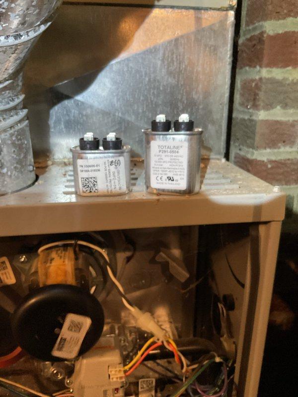 Responded to no-heat complaint on Concord furnace less than 10 years old. Diagnostic inspection revealed dual run capacitor failure causing improper operation despite system activation. Replaced faulty capacitor, tested system operation through complete heating cycle, and verified proper airflow through ductwork. System now functioning normally with proper ignition and heat distribution.