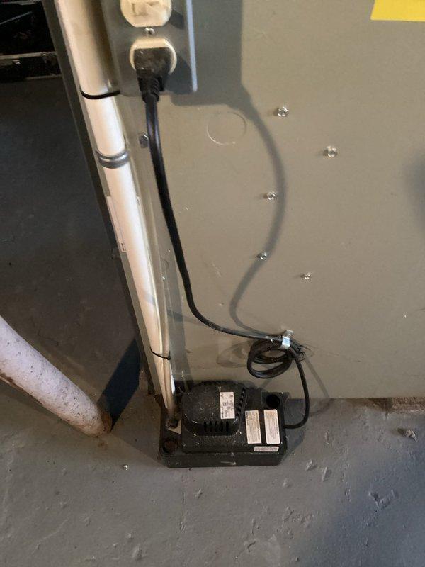 Performed scheduled MVP heating maintenance on Trane furnace system. Inspected condensate pump installation and connections, verified proper drainage functionality. Checked furnace ventilation system including PVC exhaust piping and confirmed system operation.