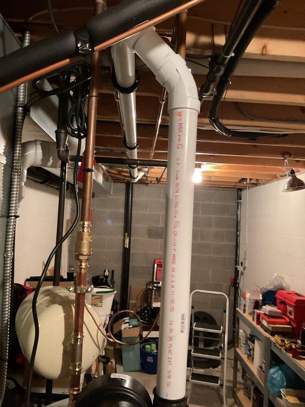 Successfully installed a new Bradford White 50-gallon power vent water heater with 6-year manufacturer warranty. Completed installation of thermal expansion tank and drain pan with pipe connected to floor drain. Replaced existing ABS exhaust with new PVC venting system routed to exterior.