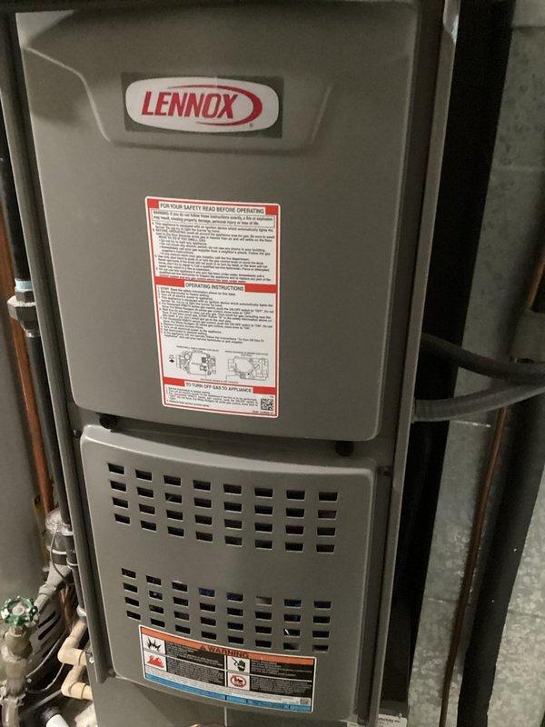 Performed scheduled MVP heating maintenance on 5-year-old Lennox furnace system. Inspected unit for proper operation and safety compliance. Replaced air filter with clean pleated filter to ensure optimal airflow and system efficiency.