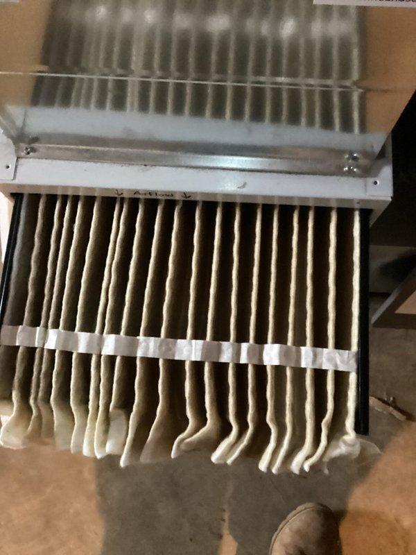 Responded to no-heat emergency call for elderly customer concerned about freezing pipes. Inspected Lennox air handler model CBA25UH-024-230-01 and found clogged air filter causing restricted airflow. Replaced filter, verified proper system operation, and restored heat to residence.
